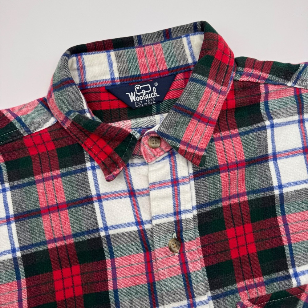 Woolrich Flannel Shirt Men's Large Made in USA Plaid Button Front Long Sleeve